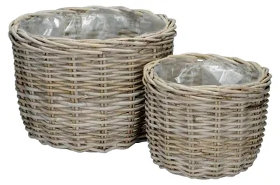 Produktbild von 2tlg. Pflanzkorb Country aus Rattan grau beige Pflanzschale Kooboo Landhaus G+K