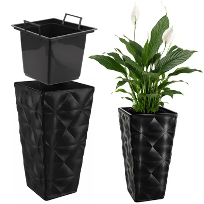 Zdjęcie produktu dla KADAX Doniczka Donica z Wkładem Osłonka Kwietnik Wysoka Ogrodowa Czarna 38x75cm