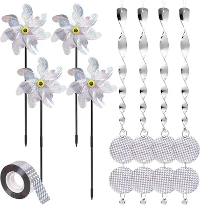 Produktbild von Vogelschutz-Set mit reflektierenden Spiralen, Windmühlen, Band, für Garten und Balkon, Taubenabwehr