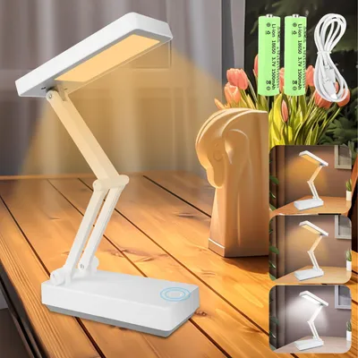 Image de Lampe de table LED, pliable, batterie 3000 mAh, àtactile, sans fil, avec variateur de luminosité