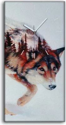 Produktbild von Wandkunst Leinwand Bild Uhr 30x60 Gemälde Abstrakte Tier Wolf Wald Winter Kunst - weiße Hände