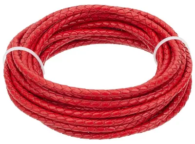 Geflochtenes Lederband 5 m x 4 mm rund rot