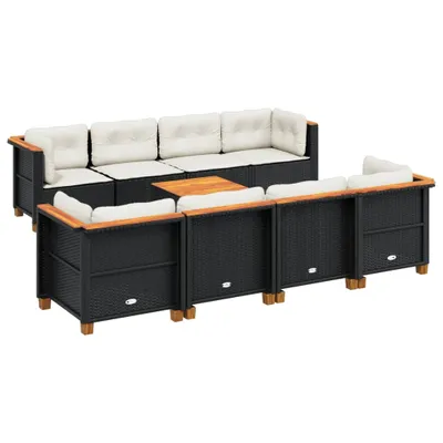 Produktbild von vidaXL 9-tlg. Garten-Sofagarnitur mit Kissen Schwarz Poly Rattan