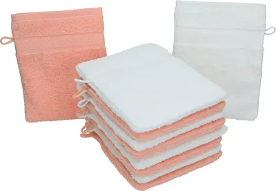 Produktbild von Betz 10 Stück Waschhandschuhe 16x21 cm PALERMO 100% Baumwolle  Farbe: weiß / apricot