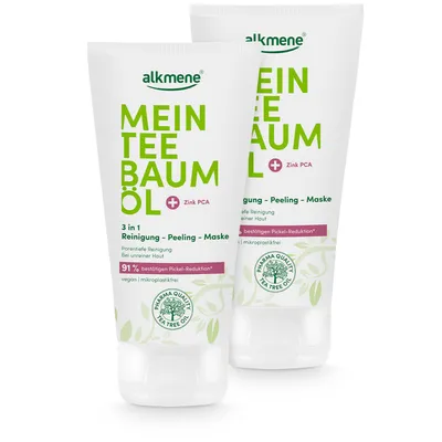 Produktbild von alkmene Mein Teebaumöl 3in1 Reinigung Peeling Maske 2x 150 ml Pickel Reduktion 91% bestätigt - vegan & klimaneutral