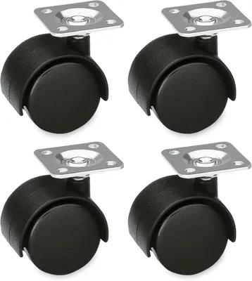 Imagen del producto de Juego de 4 ruedas para muebles, fabricadas en nylon, con diámetro de 45 mm, base de acero, sin freno, capacidad de carga de hasta 45 kg, ideales para sillas de oficina