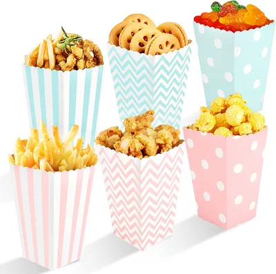 Produktbild von Popcorn Tüte Popcorn Box Party Papiertüte Snacks Behälter Streifen Tupfen Wellenförmige Muster 48 Stück