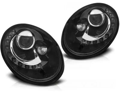 Obrázok produktu pre LED svetlomety s denným svietením, vhodné pre model VW New Beetle 9C (facelift, modelové roky 2005-2010), čierna farba