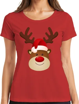 Produktbild von Rentier Rudolf süßes Weihnachtsmotiv - Weihnachten Weihnachtsgeschenk Christmas Damen T-Shirt, Rot, XL