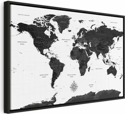 Produktbild von Italienischer Leinwand Leinwandbild - Black and White Map (1 Part) Wide 60x40 cm Karten k-A-0423-b-a