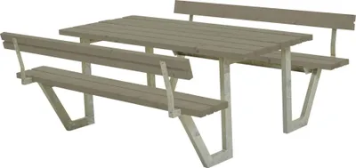 Produktbild von Plus Picknicktisch Wega Stahl-Holz 177 x 185 x 76 cm graubraun mit 2 Rückenlehnen