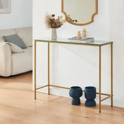 Produktbild von Konsolentisch 'Kronoby' Metall mit Glasplatte 100 x 30 x 80 cm Goldfarben / Klarglas