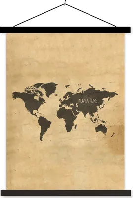 Produktbild von MuchoWow® Textilposter Weltkarte - Vintage - Zitat 40x53 cm mit schwarzem Rahmen - Abbildung