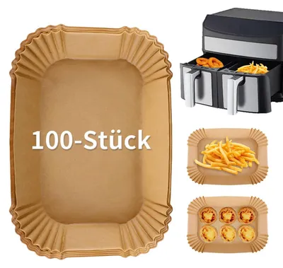 Image de Papier sulfurisé pour friteuse à air, 100 pièces, rectangulaire, accessoire pour friteuse à air, compatible avec Ninja AF300EU AF400EU