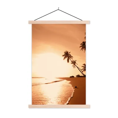 Produktbild von MuchoWow® Textilposter Sonnenuntergang - Tropisch - Palme - Strand - Meer 40x60 cm mit holzfarbenen Rahmen - Poster