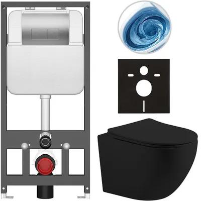 Productafbeelding van CERANO - Toiletset Cesso - zwart, mat - bedieningsknop Prime/Modulo, zilver - hangend toilet - voor wandmontage/gipsplaat - 49x36 cm
