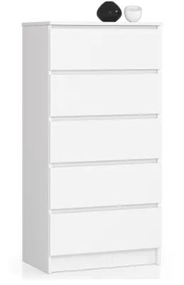 Image de Commode blanche de 60 cm de large avec 5 tiroirs, chambre à coucher et salon, polyvalente pour l'entrée et la chambre d'enfant