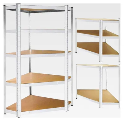 Produktbild von Metall Eckregal 180x90x40 cm, 5 stabile MDF-Pfosten, Schwerlastregal für Garage und Keller, leicht montierbar