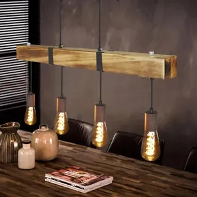 Produktbild von ZMH Vintage Závěsná Lampa Dřevěná Stolní Lampa Vintage Výškově Nastavitelná Závěsná Lampa S 80Cm Dřevěným Nosníkem Pro Obývací Pokoj A Jídelnu