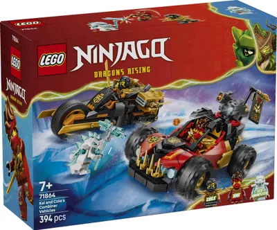 Produktbild von LEGO NINJAGO Kais und Coles Kombi-Flitzer - Ninja Spielzeug mit Auto, Motorrad, 3 Minifiguren inkl. Kai & Cole mit Katanas - Geschenkidee für Jungen ab 7 Jahren und Dragons Rising Fans - 71864