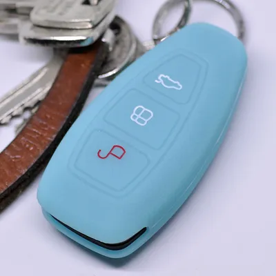 Produktbild von Auto Schlüssel Hülle Silikon Schutz Cover Fluoreszierend Blau kompatibel mit Ford C-Max S-Max B-Max Galaxy Focus Mondeo Fiesta Kuga 3 Tasten KEYLESS SMARTKEY