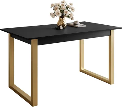 Produktbild von ARTON GOLD II 140 cm ausklappbarer Tisch Schwarz- Metallbeine U
