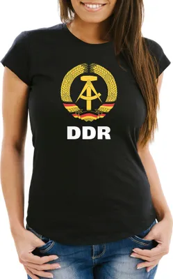 Produktbild von Damen T-Shirt WM DDR Nostalgie Slim Fit Moonworks® schwarz XXL