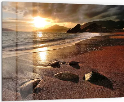 Produktbild von DEQORI Küchenrückwand Glas 80x60 cm 'Strand im Sonnenuntergang' Spritzschutz Bad Rückwand