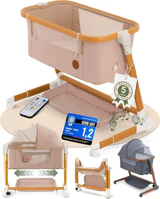 Imagen del producto de Cuna eléctrica con ruedas, cuna auxiliar, cuna para bebé con somier