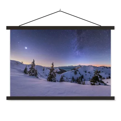 Produktbild von MuchoWow® Textilposter Winter - Schnee - Nacht - Bäume 150x100 cm mit schwarzem Rahmen - Schlafzimmer