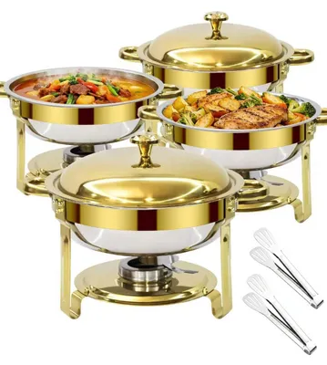 4 runde Chafing Dishes 6L aus Edelstahl, Gold