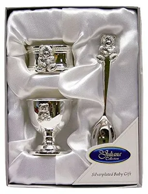 Teddybär Eierbecher, Serviettenring & Löffel Set versilbert