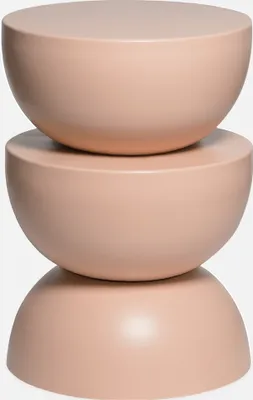 A stack of three round, bowl-like objects in a nude color, arranged vertically.