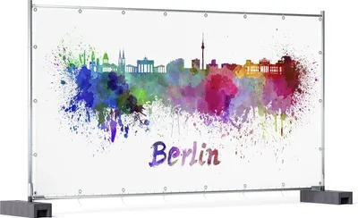 Produktbild von Wallario XXL Outdoor-Poster für Garten oder Balkon, Motiv Städte als Aquarell - Skyline von Berlin, in ca. 340 x 173 cm