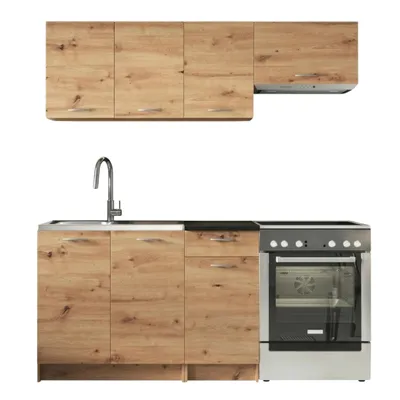 Produktbild von Küche 180 cm - mit schwarzer Arbeitsplatte - Artisan Eiche - Küchenzeile - 5 Küchenschränke - Küchenblock - Singleküche - MELA