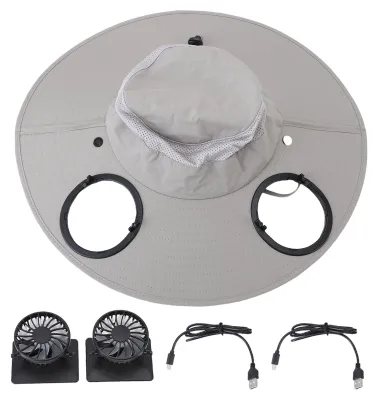 Produktbild von Solar-Lüfterhut mit 2 Lüftern, 3 Geschwindigkeitsstufen, wiederaufladbar, UV-Schutz, breiter Rand – Sonnenhut für Golf, Wandern, Laufen, Radfahren und Angeln