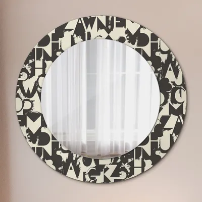 Produktbild von Dekospiegel – Hängespiegel Wandspiegel Spiegel mit Aufdruck – Spiegel – Schlafzimmer - Abstrakt Typografie - Rund: Ø50cm