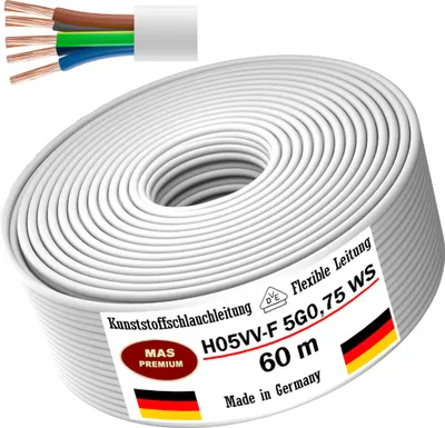 Produktbild von 60m Kunststoffschlauchleitung H05VV-F 5G0,75 Weiß Flexible Leitung Gerätekabel