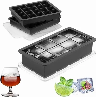 Produktbild von Silikon-Eiswürfel-Form 3-teilig groß 8-fach-Eiswürfel-Maker mit Deckel