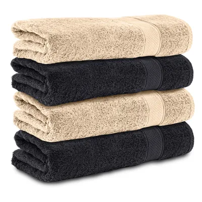 Produktbild von Komfortec 4er Handtücher 50x100 cm Set aus 100% Baumwolle, 470g/m², Frottee, Weich, Schwarz/Beige