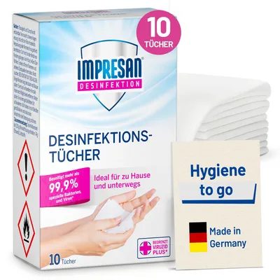 Produktbild von Impresan Desinfektionstücher 10 Tücher | Desinfektionsmittel für Hände, Gegenstä