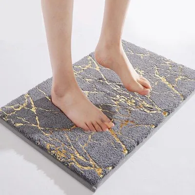 Image de Tapis de bain antidérapant, doré, en microfibre, doux, absorbant, 50 x 80 cm