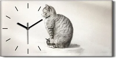 Produktbild von Küche Wohnzimmer Wand Leinwand Uhr Geräuschlos 60x30 Zeichnung Tier Katze Kunst - schwarze Hände