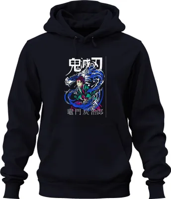 Obrázek produktu pro Demon Slayer Tanjiro Kamado Water Dragon Anime Gift Japan Y2K Streetwear Uni mikina s kapucí, Navy, XXL