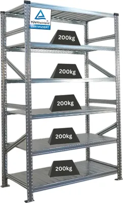 Produktbild von Fachbodenregal PROXIMO mit  Stecksystem | Grundregal | HxBxT 210x120x60cm | 6 Ebenen | Beidseitig nutzbar | Verzinkt