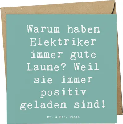 Produktbild von Mr. & Mrs. Panda Grußkarte Spruch Positiver Elektriker - Meeresbrise - Geschenk, anlasskarte, Klappkarte, Motivation, handgefertigte Geschenke, Humor, Elektrotechnik
