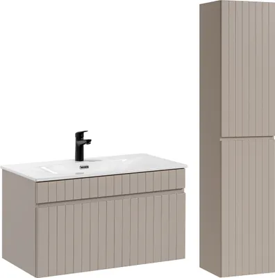 Produktbild von Waschtisch und Hängesäule 80cm Zelie mit 1 Schublade, Kaschmir