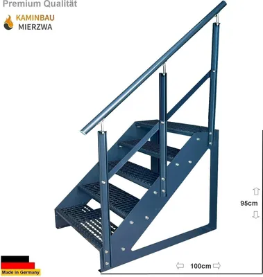 Obrázok produktu pre Mriežkované oceľové voľne stojace schody 5 schodov Pozinkované a antracitové práškové lakovanie + zábradlie vpravo - (d x š x v) 101 cm x 140 cm x 95 cm