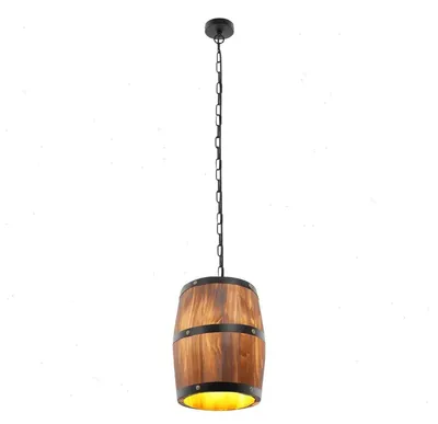 Immagine prodotto di Lampada a sospensione in legno, stile botte - Design industriale vintage - Attacco E26 - Senza lampadina - Sospensione a catena di 90 cm - Ideale per bar, caffè, ristoranti - Colore marrone
