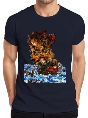 Obrázek produktu pro Kimetsu no Yaiba Demon Slayer Tanjiro Nezuko Zenitsu Inosuke Pánské tričko, Navy, M